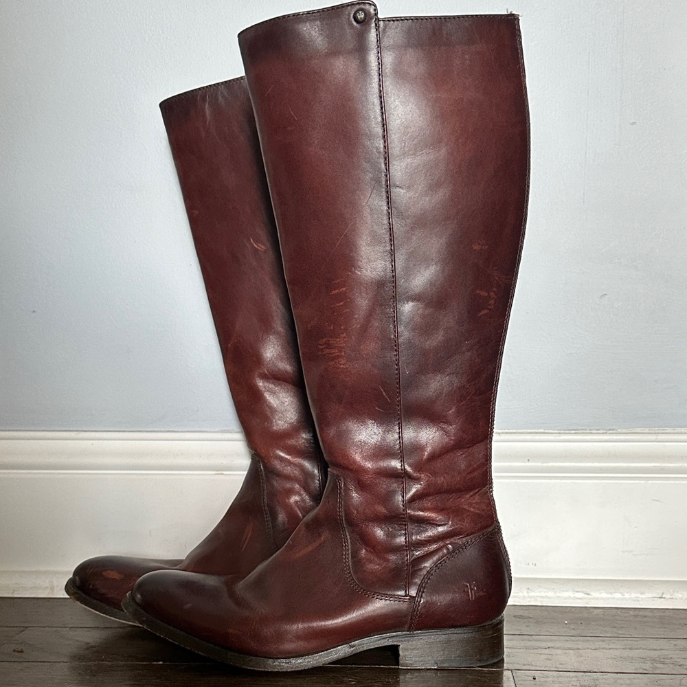 Frye Women's Melissa Button Dark Brown Tall Leather Boots 6.5B